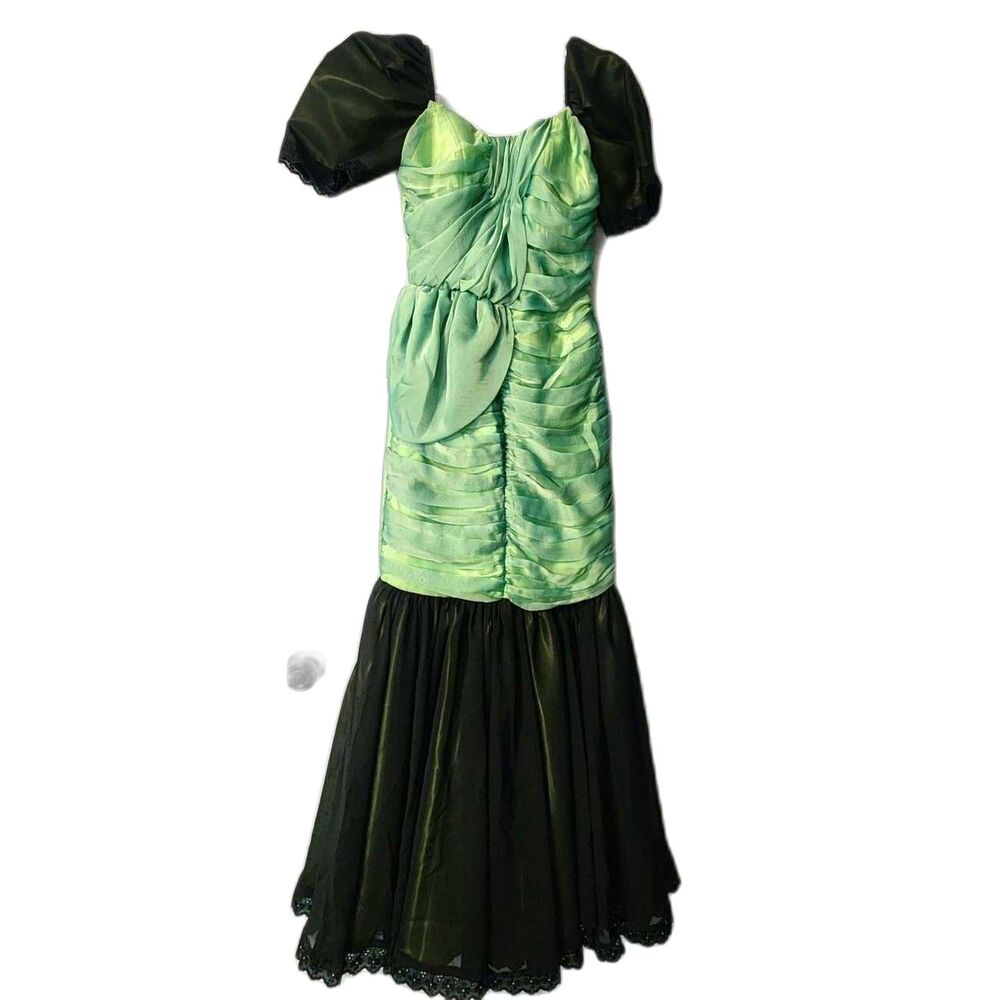 Filipiniana Gown Butterfly Sleeves - XS, Custom Made, Green & Black, Gently Used - Picture 2 of 3